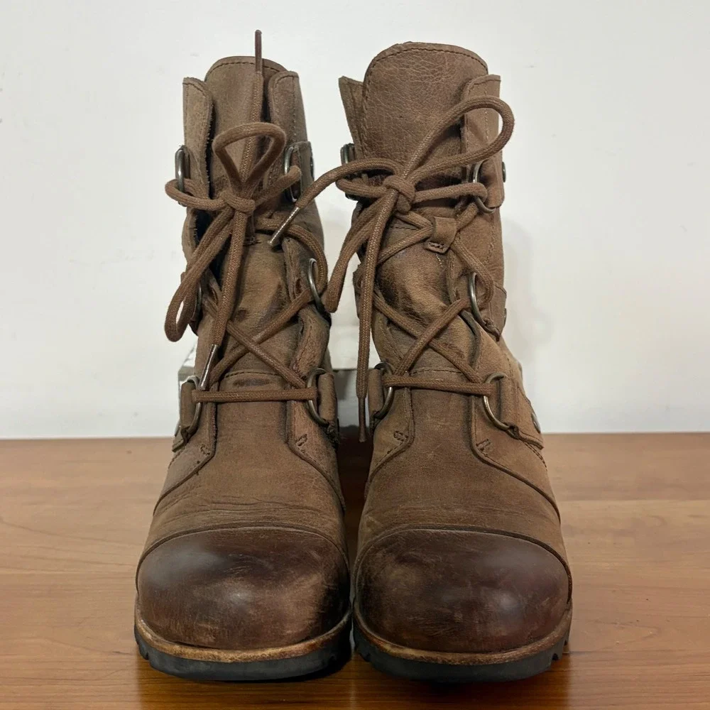 Sorel Joan of Arctic Wedge II Brown Leather Ankle Boots NL2305-256 Womens 7